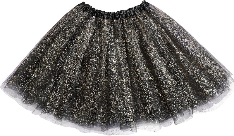 VEKDA 3 Layers Tutus for Women Adult, Classic Elastic Tulle Tutu Skirts Gold Silver Foil Printed Tutu for Party Running - Image 1